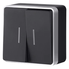 Изображение Выключатель двухклавишный с подсветкой Gallant (черный/серебром) W5020134