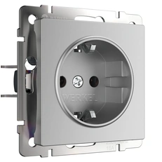 Изображение Розетка с заземлением и шторками (серебряный) W1171106